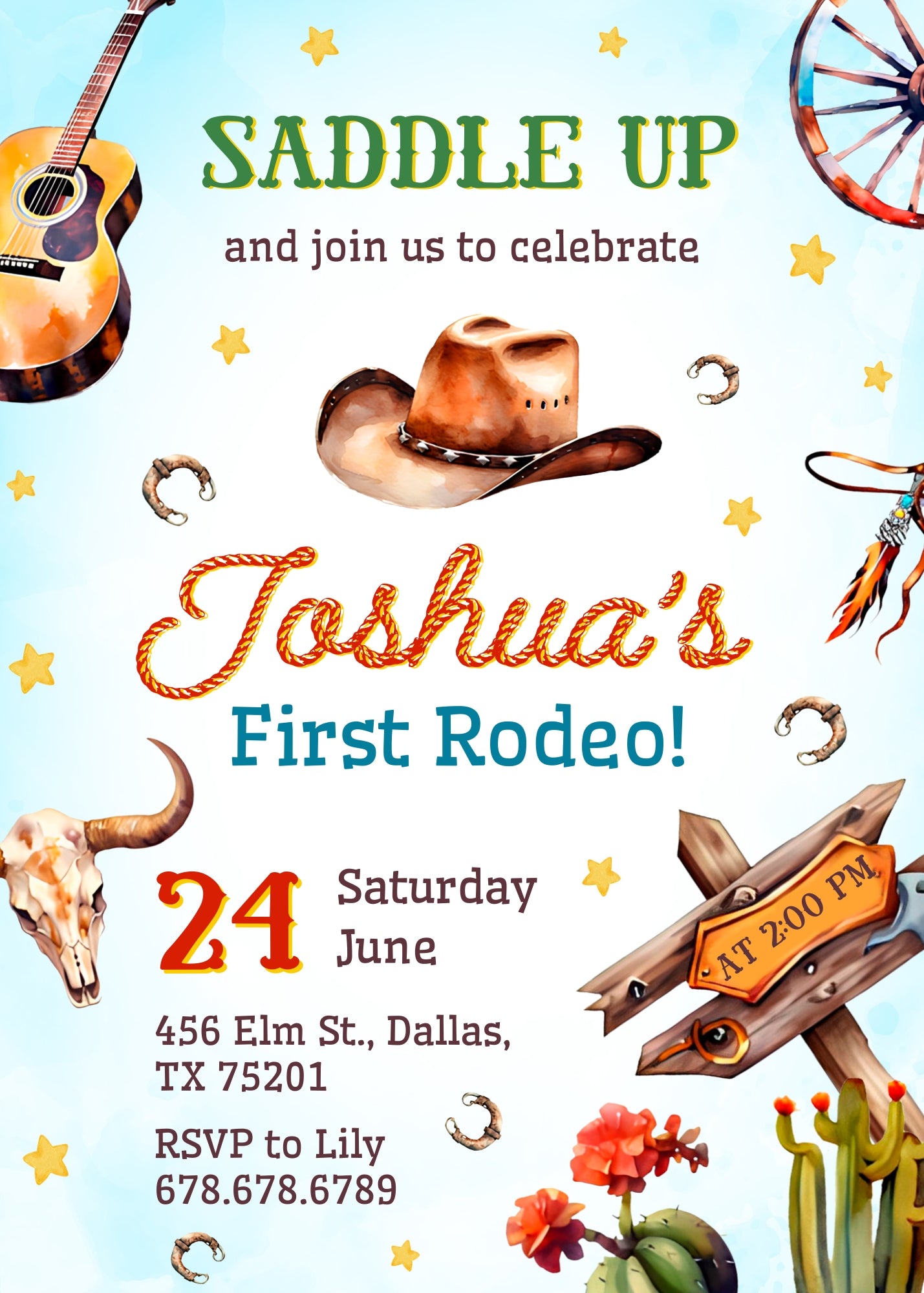 Cowboy Rodeo customizable invitation template | Share or Print | boy | HA771