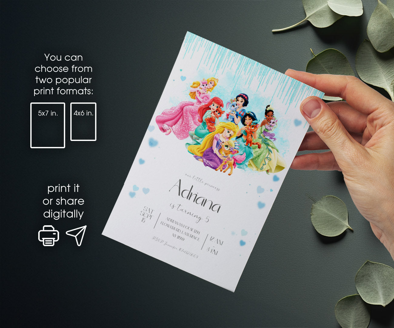 Disney Princess customizable invitation template | Share or Print | girl | HI123