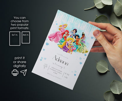 Disney Princess customizable invitation template | Share or Print | girl | HI123