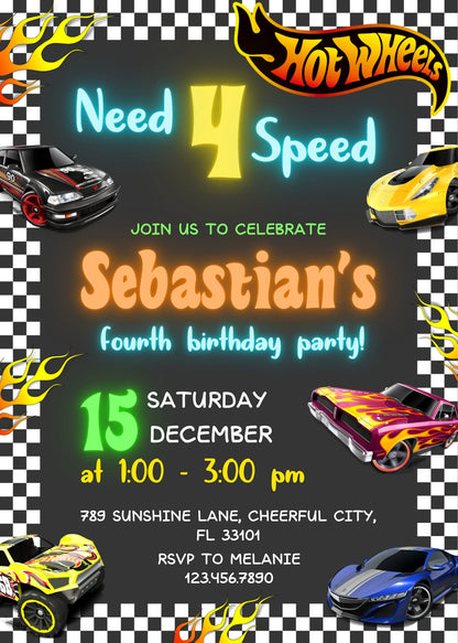 Hot Wheels Need Four Speed customizable invitation template | Share or Print | boy | GD860