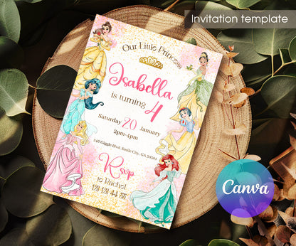 Disney Princess customizable invitation template | Share or Print | girl | QA348