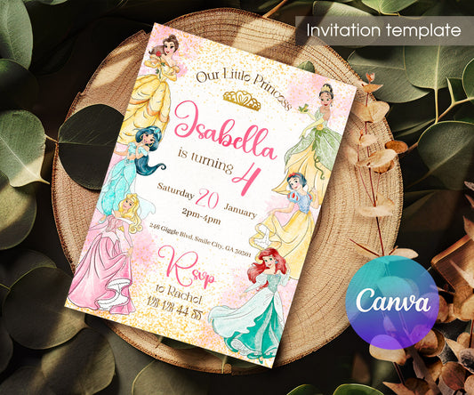 Disney Princess customizable invitation template | Share or Print | girl | QA348
