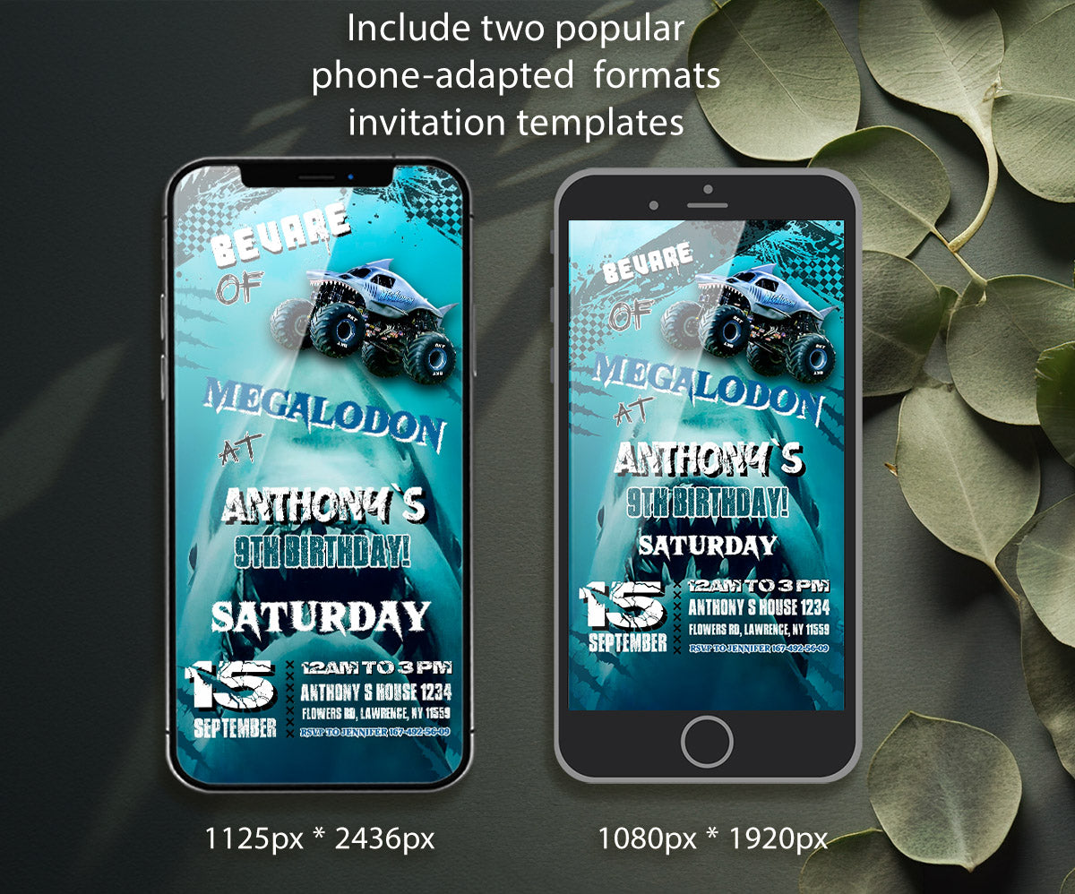 Megaldon Monster Jam Truck customizable invitation template | Share or Print | boy | VY175