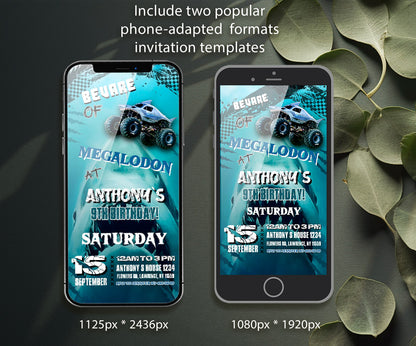 Megaldon Monster Jam Truck customizable invitation template | Share or Print | boy | VY175