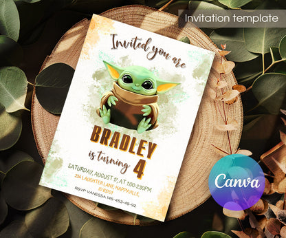 Baby Yoda Grogu Star Wars Mandalorian customizable invitation template | Share or Print | boy | HY325