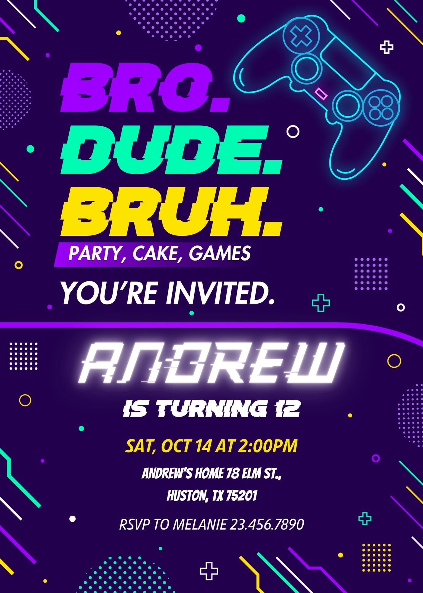 Bruh Gamer customizable invitation template | Share or Print | boy | IG738