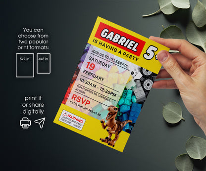 Lego Dinosaur T-Rex customizable invitation template | Share or Print | FG130
