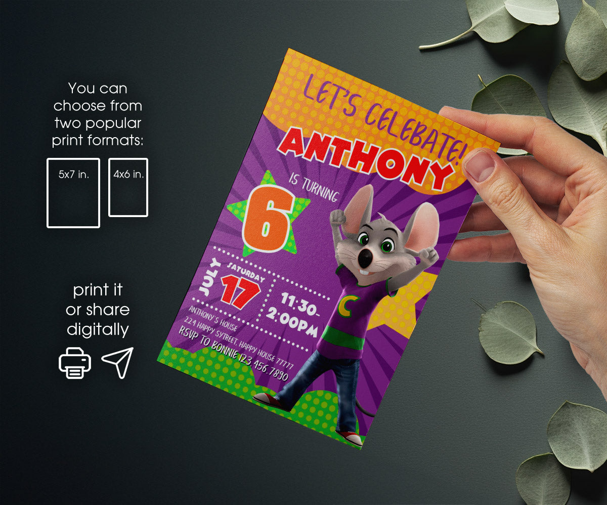 Chuck E. Cheese customizable invitation template | Share or Print | QG793