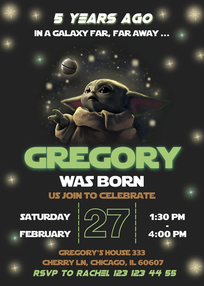 Baby Yoda Grogu Star Wars Mandalorian customizable invitation template | Share or Print | boy | US982
