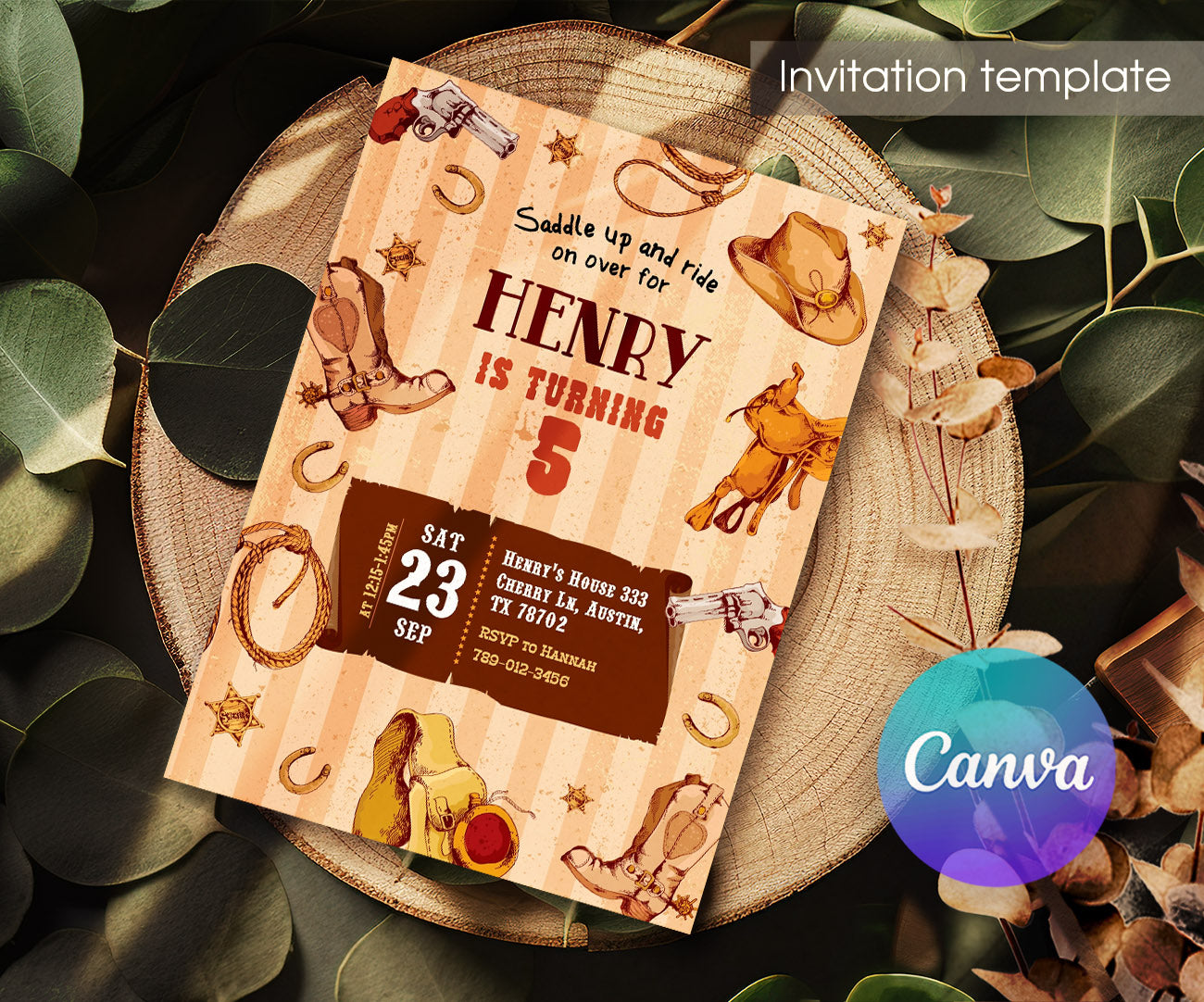 Cowboy Rodeo customizable invitation template | Share or Print | boy | HY349