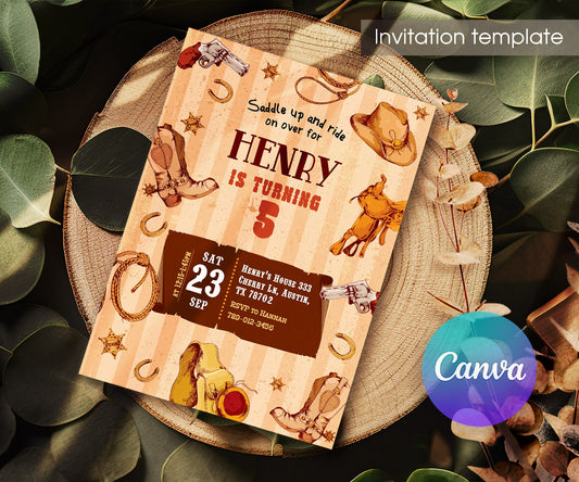 Cowboy Rodeo customizable invitation template | Share or Print | boy | HY349
