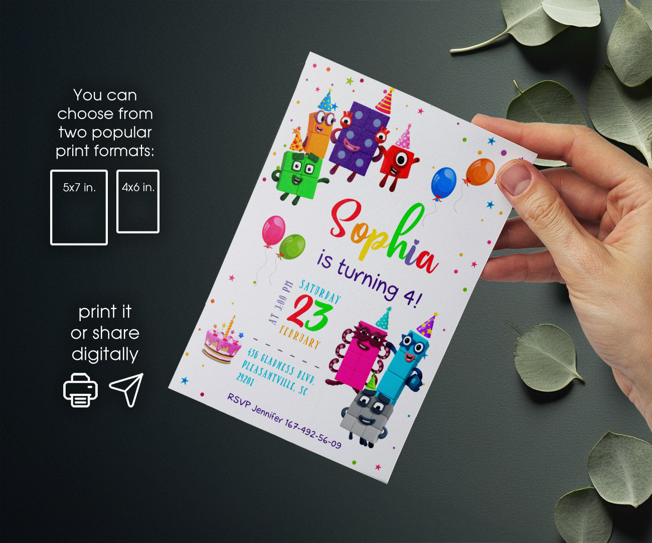 Numberblocks customizable invitation template | Share or Print | SD824