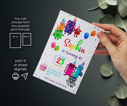 Numberblocks customizable invitation template | Share or Print | SD824