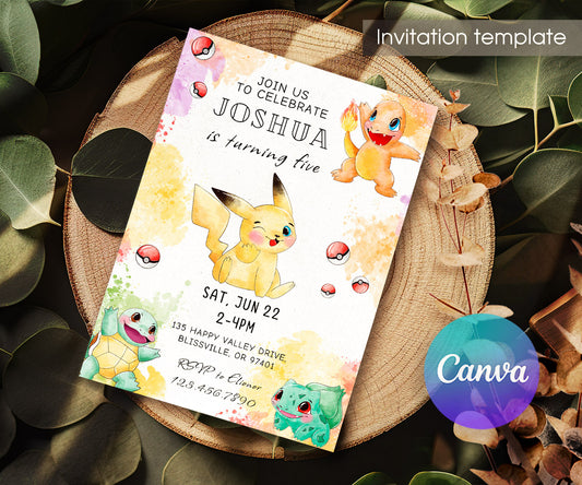 Pokemon Pikachu customizable invitation template | Share or Print | VE397