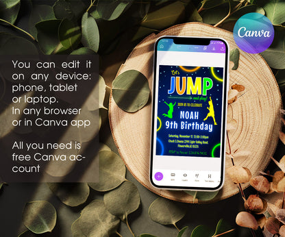 Trampoline Jump Party customizable invitation template | Share or Print | KE089