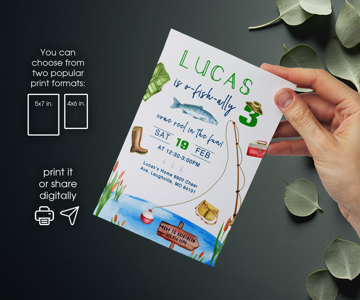 Fishing O-Fish-Ally customizable invitation template | Share or Print | SS477