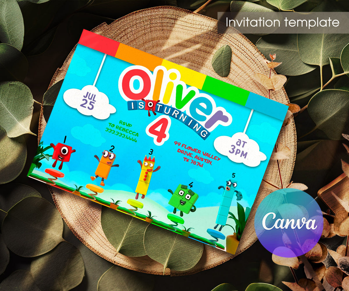 Numberblocks customizable invitation template | Share or Print | EU536