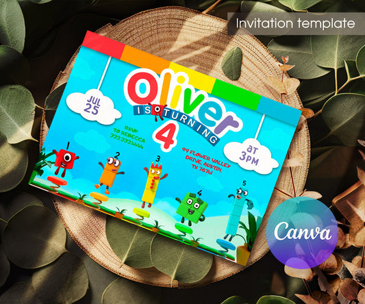 Numberblocks customizable invitation template | Share or Print | EU536