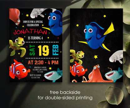 Finding Dory Nemo customizable invitation template | Share or Print | FW357