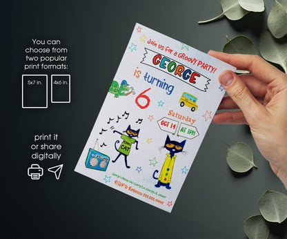 Pete the Cat customizable invitation template | Share or Print | PV508
