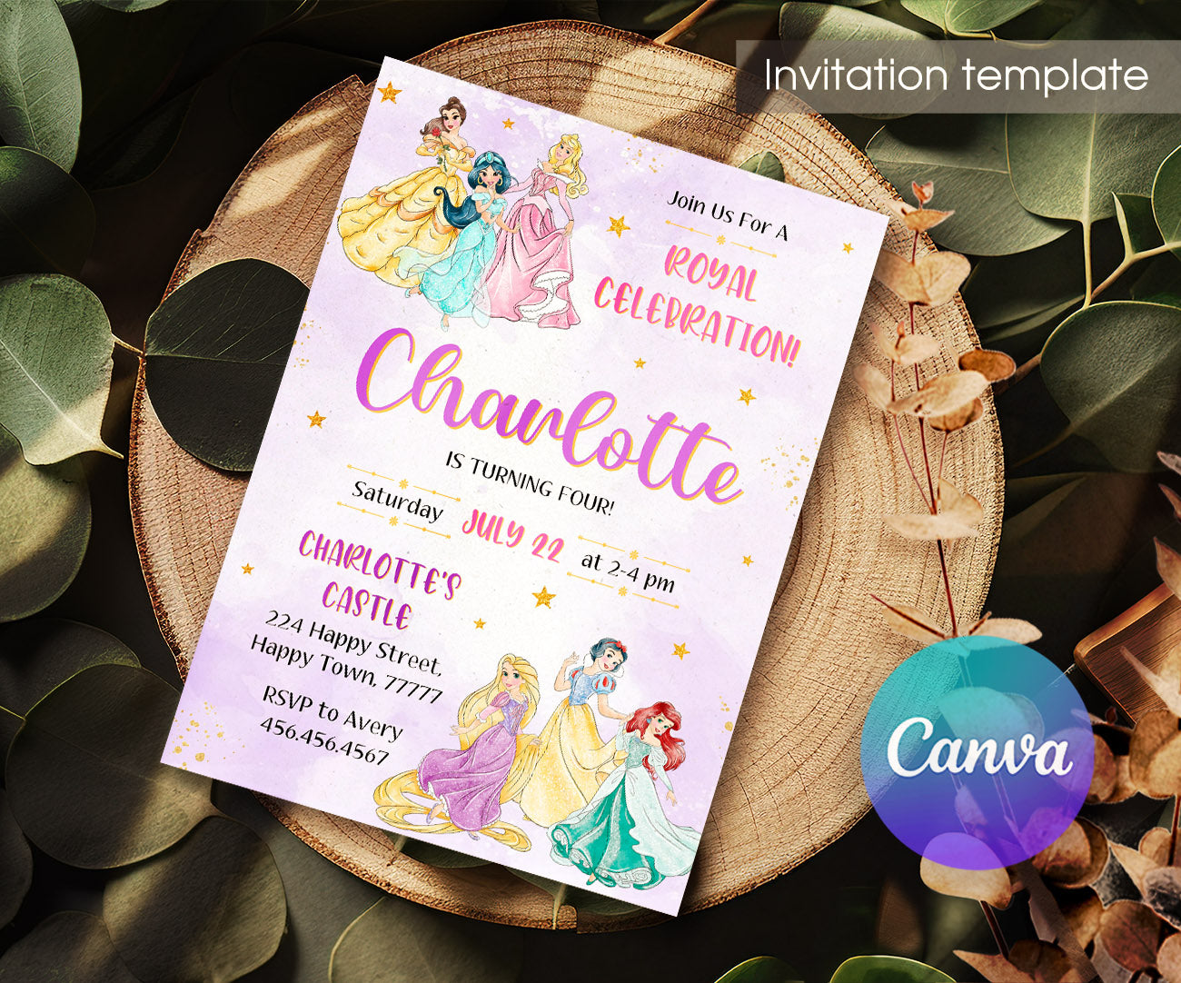 Disney Princess customizable invitation template | Share or Print | girl | JH972