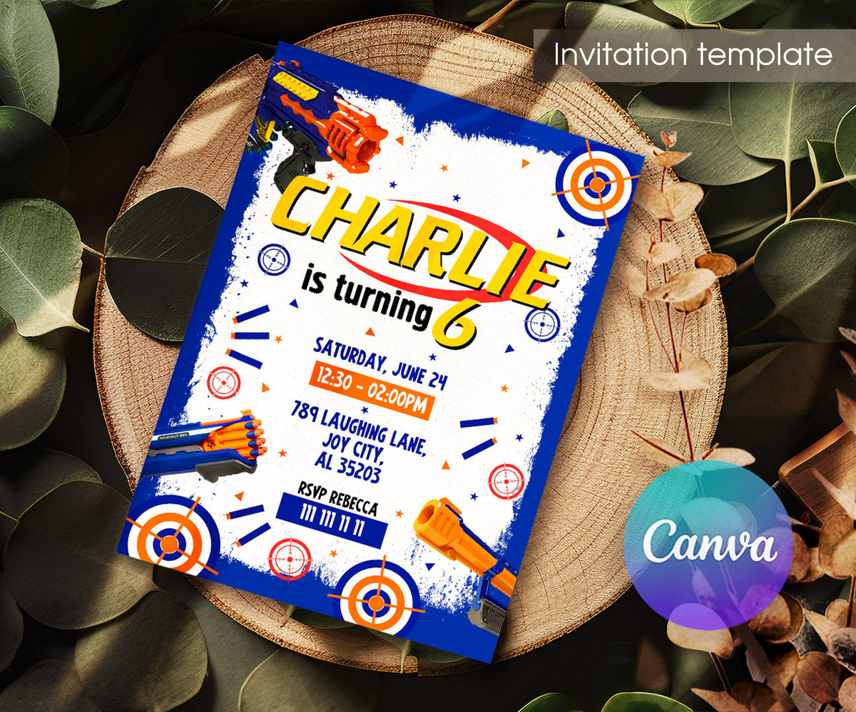 NERF Dart Wars customizable invitation template | Share or Print | boy | HM896