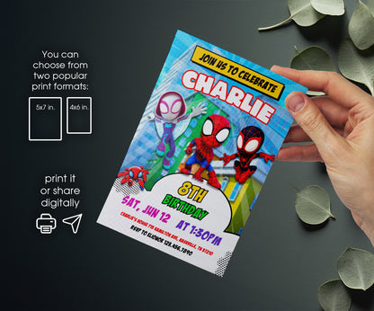 Spidey and His Amazing Friends customizable invitation template | Share or Print | boy | NE631