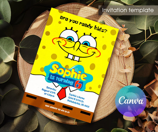 SpongeBob SquarePant customizable invitation template | Share or Print | ZV958