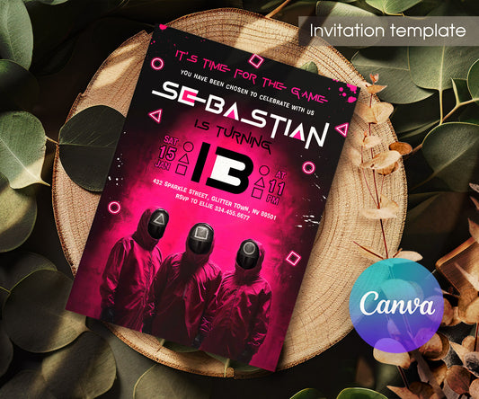 Squid Game customizable invitation template | Share or Print | NU237