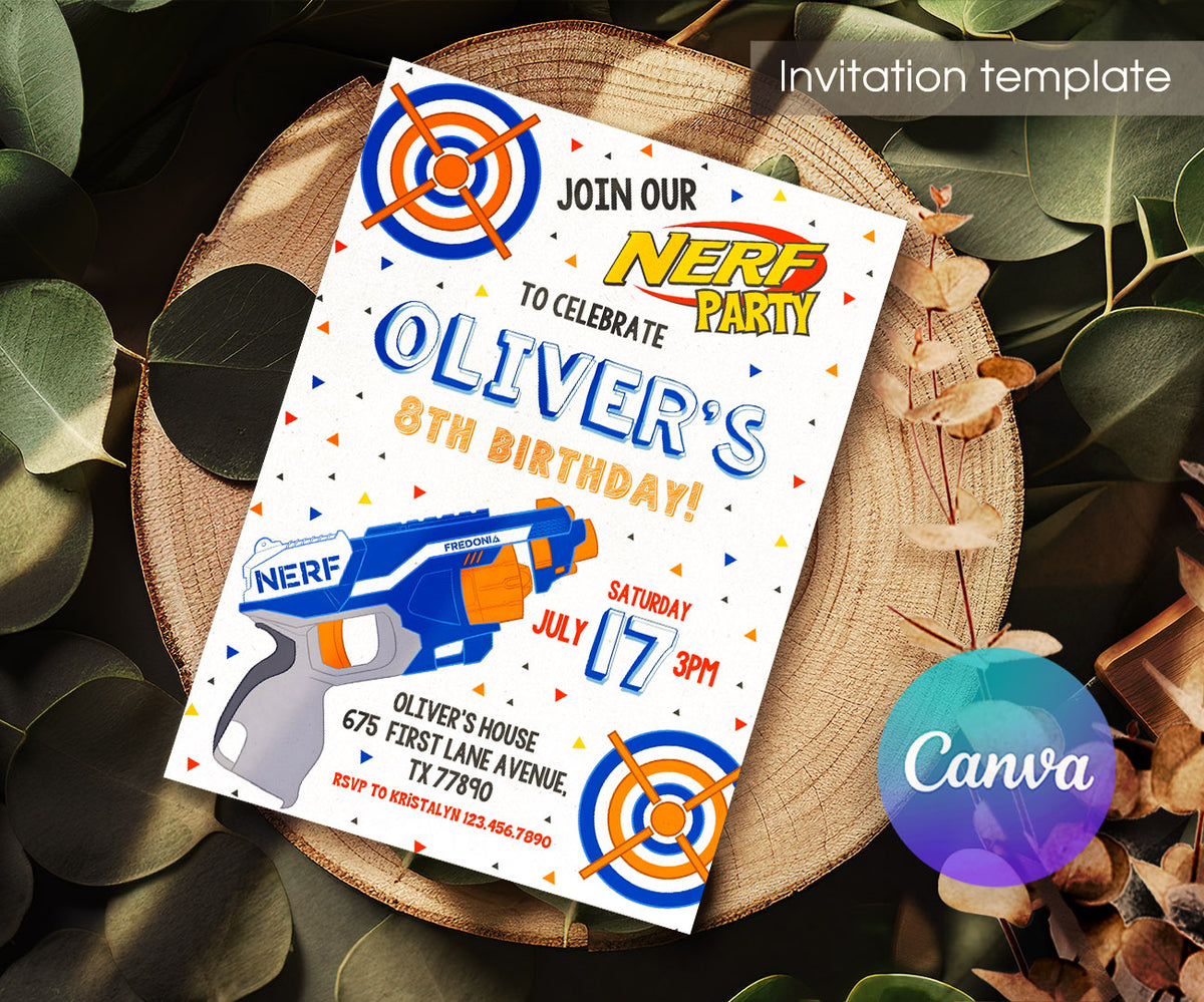 NERF Dart Wars customizable invitation template | Share or Print | boy | FW651