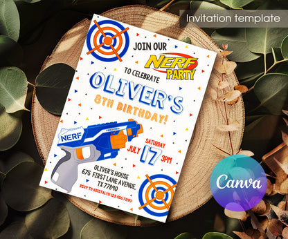 NERF Dart Wars customizable invitation template | Share or Print | boy | FW651