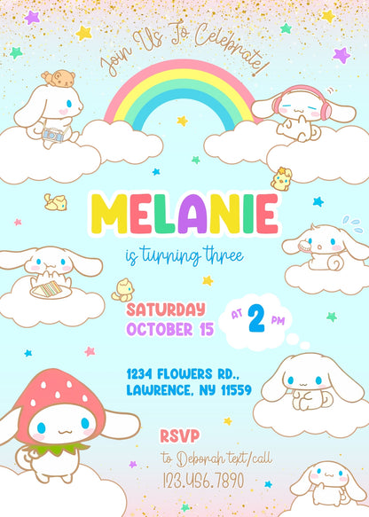 Cinnamoroll Hello Kitty Sanrio customizable invitation template | Share or Print | girl | NG186