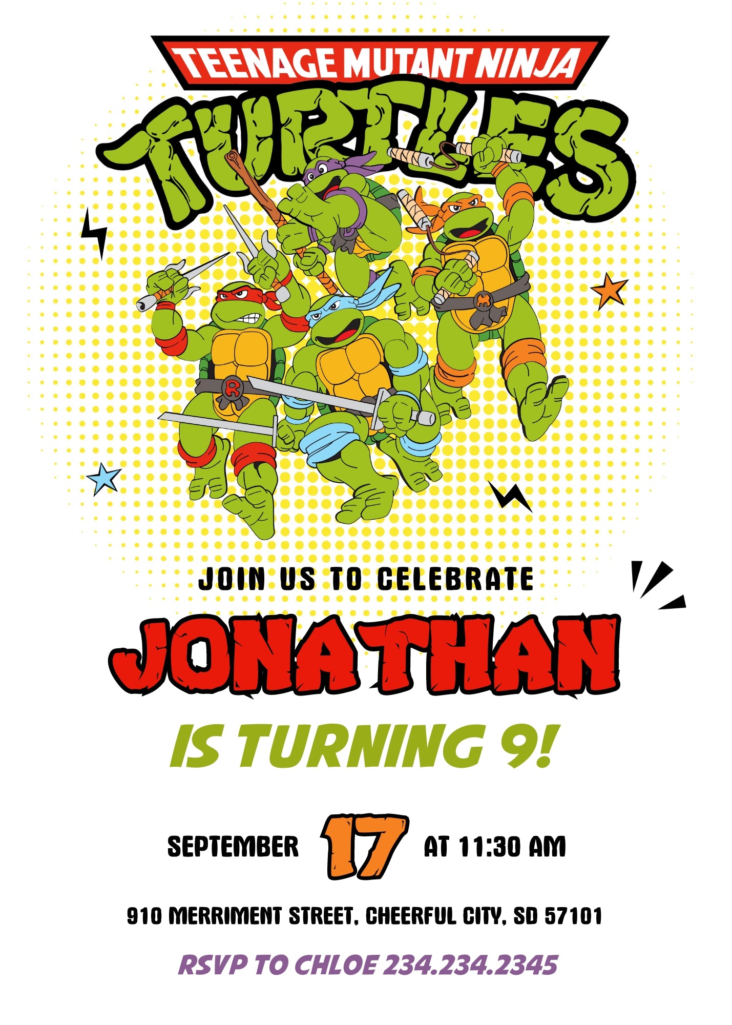 Teenage Mutant Ninja Turtles customizable invitation template | Share or Print | boy | SB998