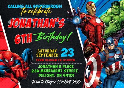 Avengers Marvel Superhero customizable invitation template | Share or Print | boy | OO012
