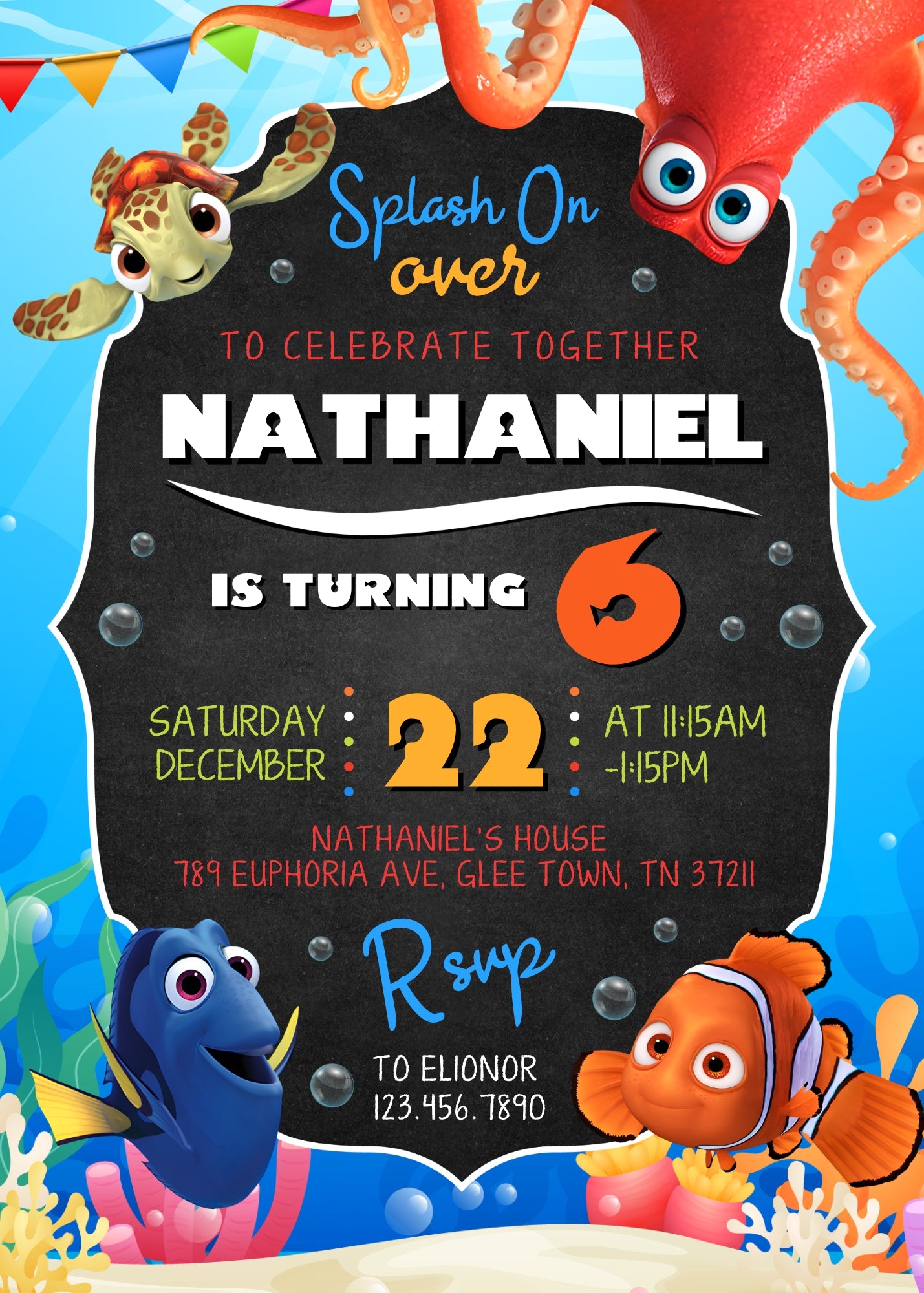 Finding Nemo customizable invitation template | Share or Print | MF911