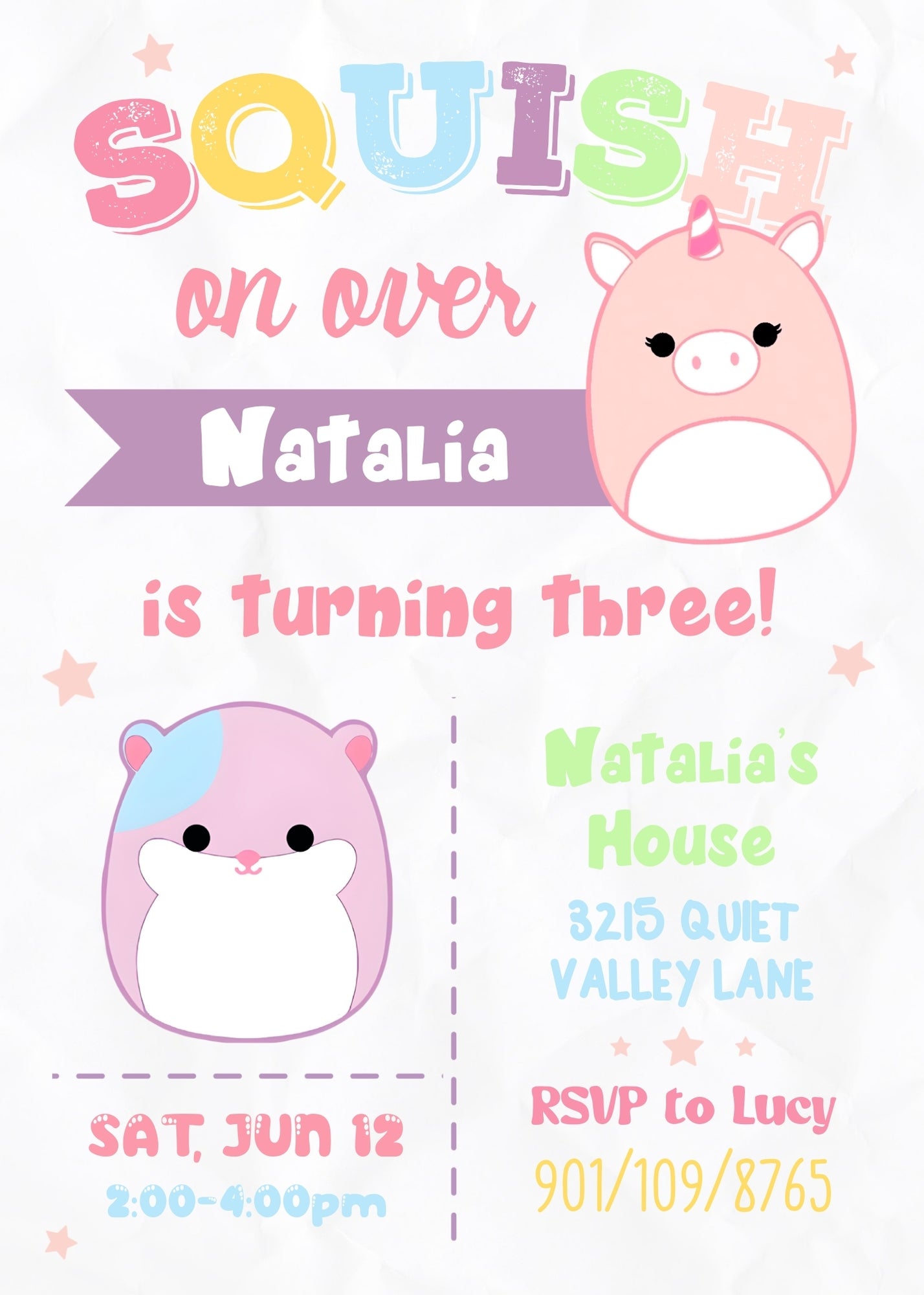 Squishmallows customizable invitation template | Share or Print | VK542