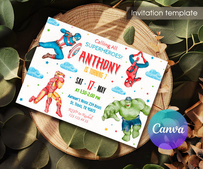 Avengers Marvel Superhero customizable invitation template | Share or Print | boy | AK874