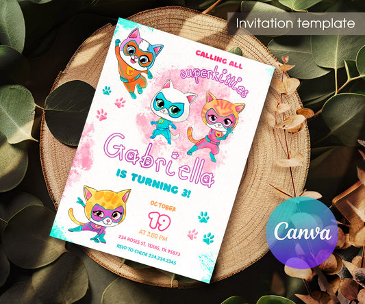 SuperKitties customizable invitation template | Share or Print | DG597