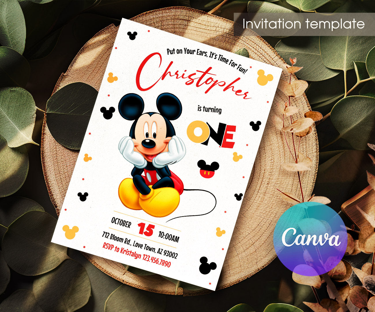 Mickey Mouse 1st Birthday customizable invitation template | Share or Print | GW882