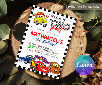 Cars Lightning Mcqueen Two customizable invitation template | Share or Print | boy | SL395