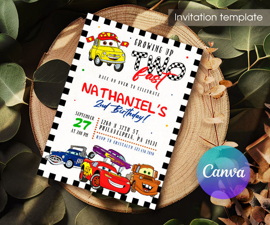Cars Lightning Mcqueen Two customizable invitation template | Share or Print | boy | SL395