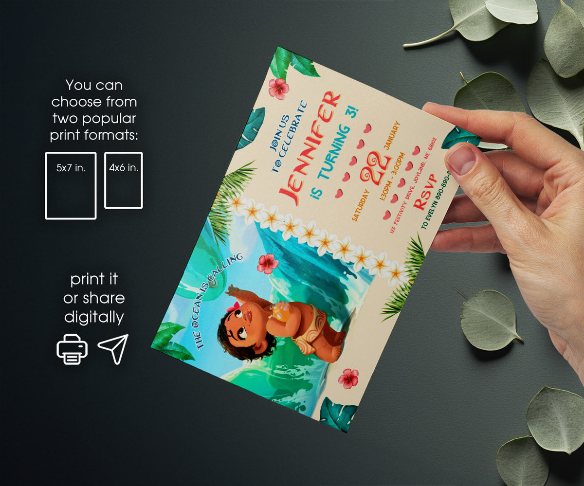 Moana Princess customizable invitation template | Share or Print | girl | MF687