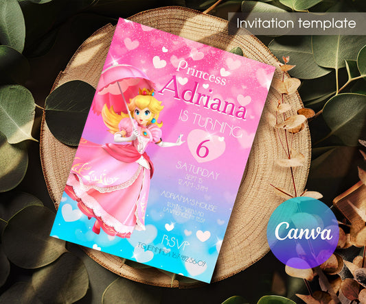 Super Mario Bros Princess Peach customizable invitation template | Share or Print | ZD818