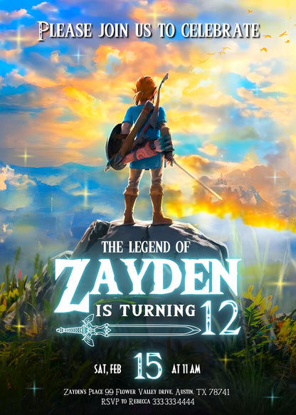 Legend of Zelda Gamer customizable invitation template | Share or Print | EZ787