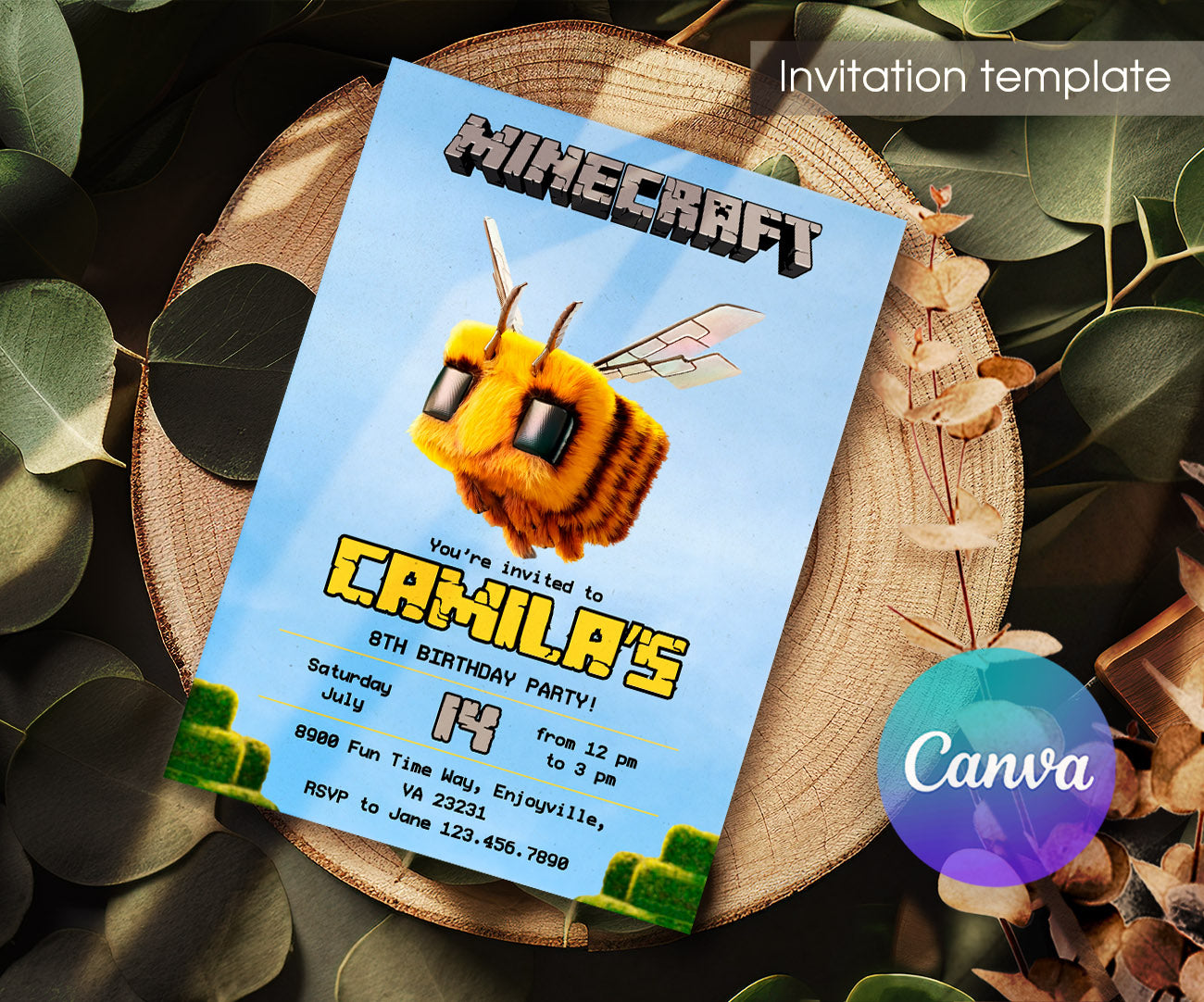 Minecraft Movie Gamer customizable invitation template | Share or Print | AV461