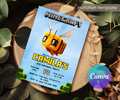 Minecraft Movie Gamer customizable invitation template | Share or Print | AV461