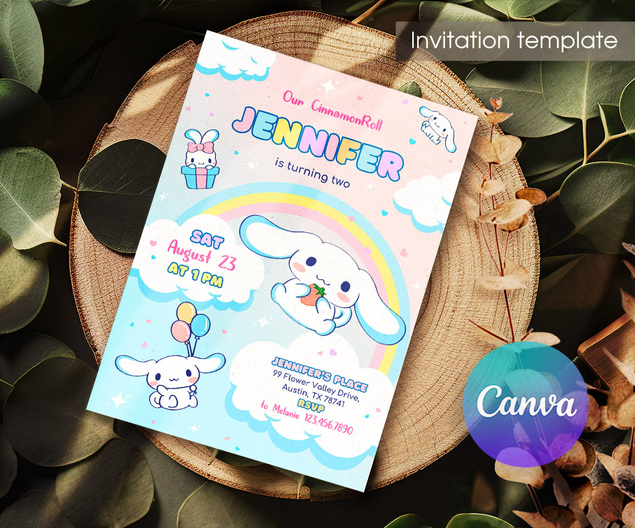 Cinnamoroll Hello Kitty Sanrio customizable invitation template | Share or Print | girl | VL138