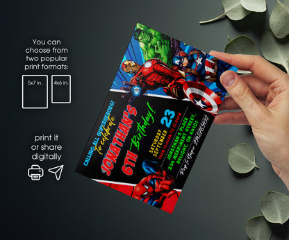 Avengers Marvel Superhero customizable invitation template | Share or Print | boy | OO012