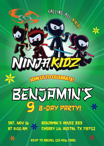 Ninja Kidz TV customizable invitation template | Share or Print | HH842