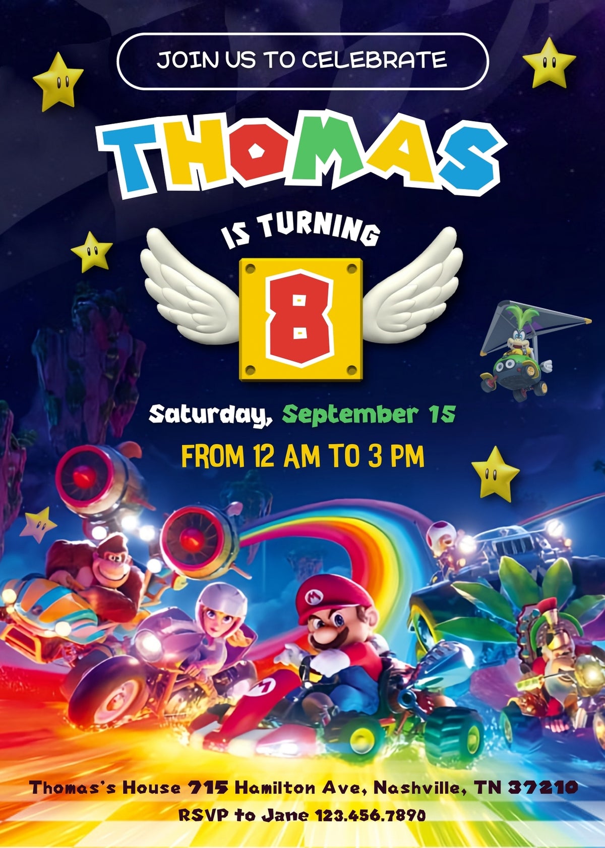 Mario Kart Gamer customizable invitation template | Share or Print | boy | NE324